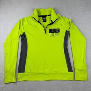 PINK Victoria's Secret Pullover‎ Womens Medium Neon Green Quarter Zip Thumbhole